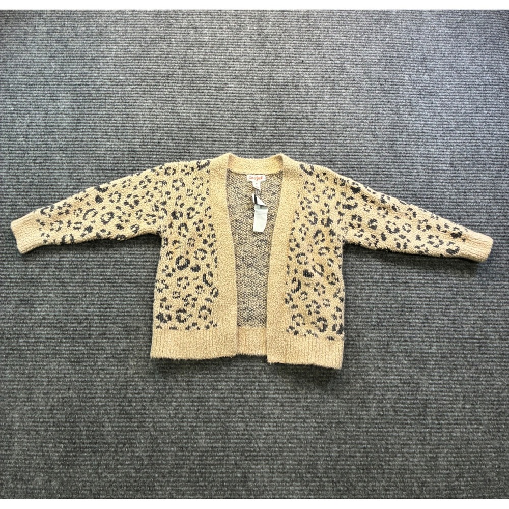 Cat & Jack Toddler Girls Leopard Print Fuzzy Eyelash Knit Cardigan Sweater 3T